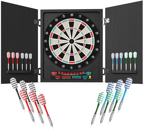 HOMCOM Bersaglio Freccette Elettronico con 6 Display, Bersaglio Professionale con 12 Freccette Incluse e 27 Modalità di Gioco, per 8 Persone, 51x6.5x57cm, Nero