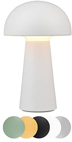 lightling Lennox Tischlampe kabellos, Akku Tischleuchte, LED Nachttischlampe, Nachtlicht, Pilz Lampe Deko, dimmbar in 4 Stufen, aufladbar via USB, Indoor & Outdoor, Weiß, 14 x 22 cm