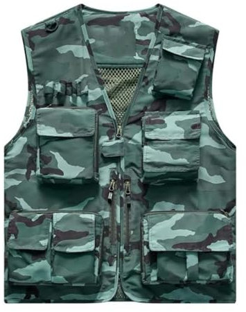 Herren-Netzweste, schnell trocknend, für Outdoor, mehrere Taschen, Wandern, Fotografie, multifunktionale Weste, EN8 Camouflage, S