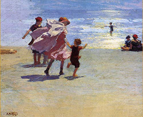 3 Art Paintings Brighton Beach Impressionist scenes Edward Henry Potthast Oil Painting on Canvas - Wall Decor 03, £70-£1500 Hand Painted by Art Academies' Teachers