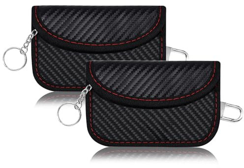 2 Stück Faraday Bag Keyless Go Schutz Kohlefaser Autoschlüssel Strahlenschutz Tasche RFID Funk Schlüssel Blocker Tasche mit Haken und Schlüsselring Autoschlüssel Schutzhülle