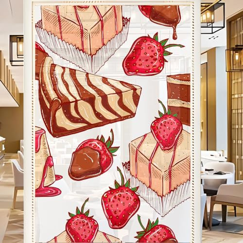 Sichtschutzfolie 3D Fensterfolie Glasdekorfolie PVC für Badezimmer Kinderzimmer Küche,Schlafzimmer Wohnzimmer Esszimmer Büro Hotels Klassenzimmer 44.5x300 cm Erdbeerkuchen