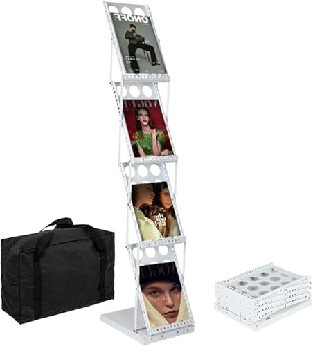 THCTYRP folleto revista catálogo literatura pantalla soporte de suelo Pop Up plegable soporte, portátil Metal 4 bolsillos para comercio Show, oficina y tienda Blanco