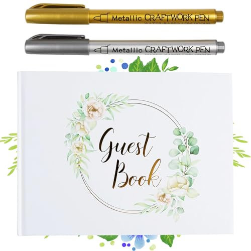 Elegant Wedding Guest Book with 2 Pens & Photo Pages - Sign in Book for Wedding, Bridal & Baby Shower, 120 Blank Pages, 8.5x11 Inch Memory Keepsake