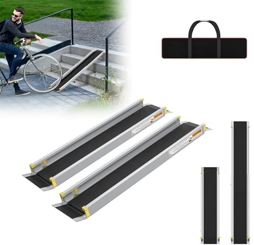 LARS360 2 x teleskopramp, rullstolsramp, aluminium, uppkörningsramp för trappa, trappramp för rullstol, ramp upp till 300 kg, justerbar teleskopramp 121–183–213 cm
