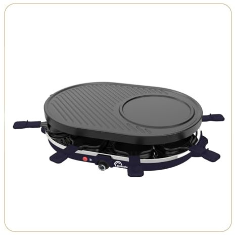 LITTLE BALANCE 8749 Multi Cheese, Raclette Grill Panqueques, 3 en 1, hasta 8 personas, sin PFAS, 1200 W, Azul noche