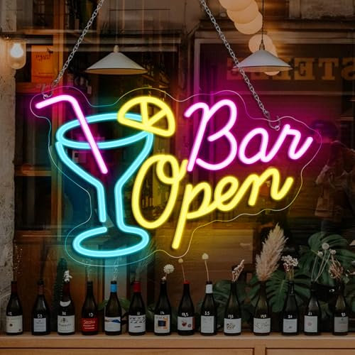 inShareplus Cocktail Neon Bar Sign, Dimmable Bar Open Sign for Wall Decor, USB Powered LED Neon Light for Pub, Club, Party, Nightclub, Gift