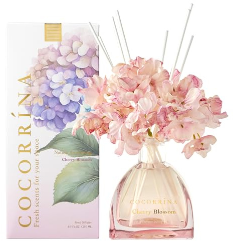 COCORRÍNA Reed Diffuser with 8 Sticks, Cherry Blossom 250ml, Home Fragrance for Home Bedroom Office Bathroom Shelf Decor