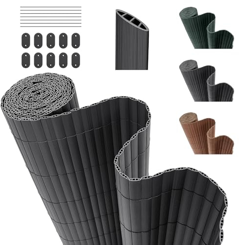 INMOZATA PVC Sichtschutzmatte 120cm Hoch x 500cm Lang mit Dreifach Verstärkung Innen, Garten Balkon Sichtschutz Zaun mit Kabelbindern,Windschutz Wasserdicht ohne Bohren für Balkon Garten Terrasse-Grau