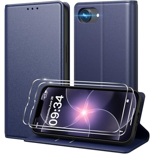 Peakally Handyhülle für iPhone 17e/16e Hülle [Mit 2 Stück Panzer Schutz Glas] [Premium PU Leder] [RFID-Blockierung] [Kartenfach] Ständer Klapphülle Kompatibel mit iPhone 17e 2026/16e 2025 - Blau