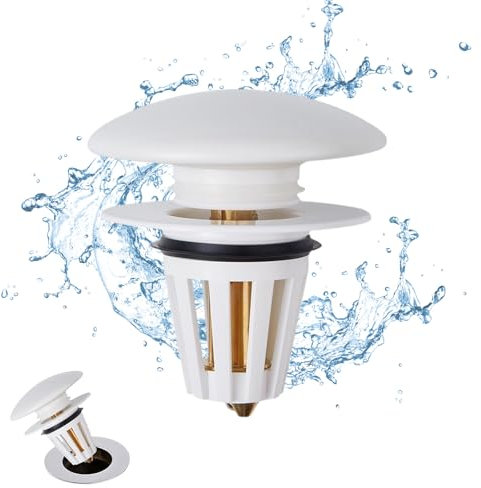 Abflussstopfen Waschbecken, Keramik Abflussstopfen, Universal Waschbeckenstöpsel Pop Up, Stöpsel Waschbecken für Aufsatzwaschbecken Badewannenstöpsel mit Anti Clogging Sieb (Ø 34-38mm)