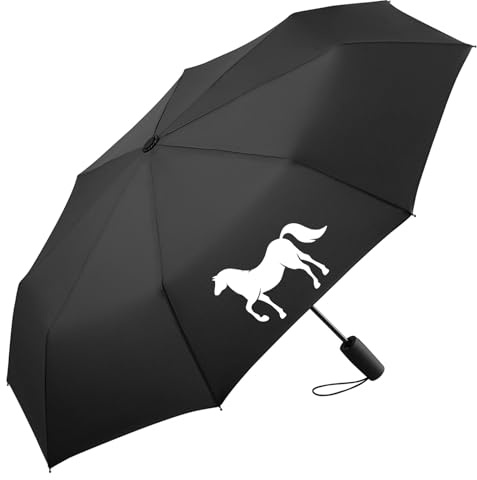 Huuraa Regenschirm Pferd Silhouette Geschenk | 98cm Schwarz Sturmfest Taschenschirm Geschenkidee