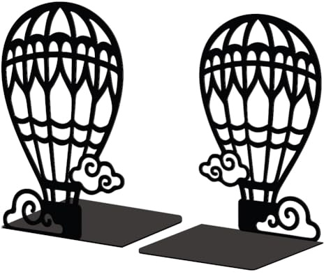 Peacoblue Buchstützen Metall,Heißluftballon Buchstütze Dekorativ für Bücher | 1 Paar 5.3x4.3x7.9 schwere Gusseisen Buchhalter, Stabile Buchstopper für Bücherregal, Schreibtisch, Büro und Wohnraum