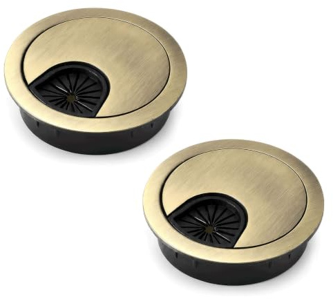 2Pcs 80mm Desk Grommet Kit, Computer Desk Metal Cable Hole Bronze Round Cable Management Wire Organizers for Home Office Computer Table Cables