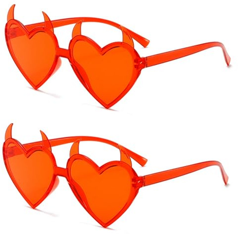 Occhiali Festa a Forma di Cuore Diavolo,Halloween Occhiali da Festa per Feste,Occhiali da sole a Forma di Cuore, per Feste, Festival, con Corna del Diavolo,2PCS