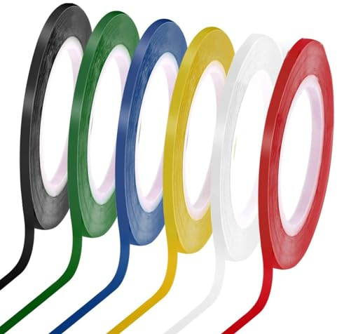 Aboiled 6 rollos de cinta adhesiva para pizarra de 1/8, líneas de cinta , rayas de agujas, cinta de arte de limpieza en seco, cinta aislante, 108 pies por rollo