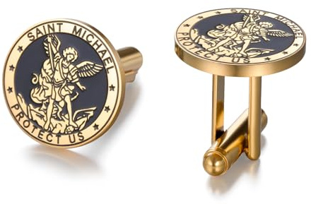 TEAMER San Michael Gemelli in Acciaio Inox St. Michael Gemelli Il Grande Protettore Amuleto Arcangelo Gioielleria Religiosa Per Uomini, 18*18mm, Acciaio inossidabile, Non pietra preziosa