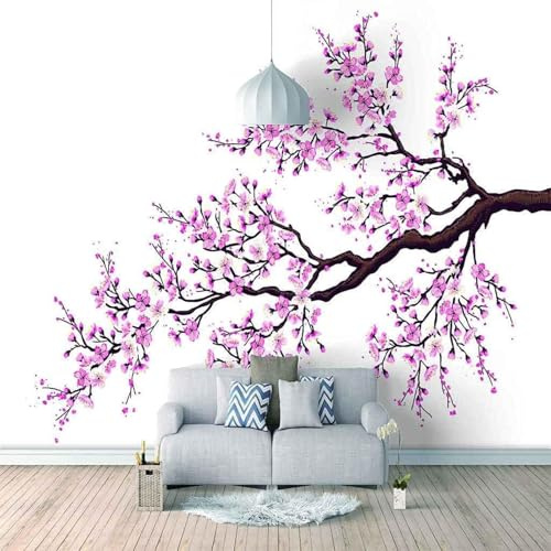 XLMING Branches D'Arbre Minimalistes Fleurs Violettes 3D Papier Peint Luxe Décoration Manger Adulte Intérieure Salon Canapé Chambre Fond TV Mur-430cm×300cm