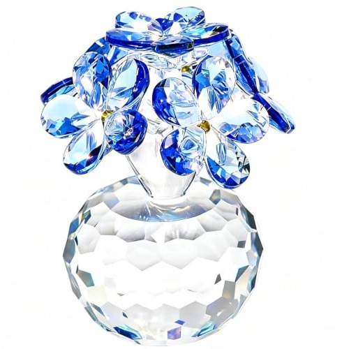 JUUDDENPARTS Valentine's Day Blue Crystal Forget-Me-Not Bouquet Figurine, Elegant Gifts for Girlfriend Women, Decorative Glass Ornaments for Home, Office, and Special Occasions