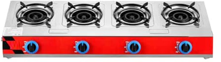Fornello a gas a 4 fuochi con protezione anti-fiamma, parte superiore in acciaio inossidabile, bruciatore wok ad alta efficienza da 2,8 kW, per cucinare in modo sicuro in casa e in cucina