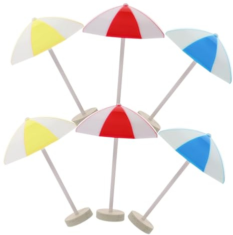 Gogogmee 6pcs Miniature Beach Umbrellas for Dollhouse Micro Landscape Decor Safe Lightweight Resin Sun Umbrella with Red Blue Yellow Colors for Realistic Seaside Scene