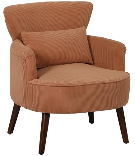 HOMCOM Sessel Loungesessel mit Armlehnen Kissen Holzbeine Orange | Polstersessel, Armlehnensessel mit Kordoptik, Lesesessel, für Wohnzimmer, Schlafzimmer