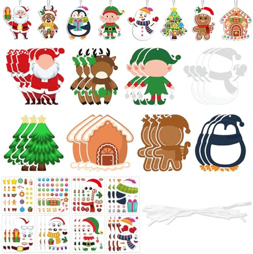 KHDULQ Manualidades Navidad Niños Incluye 48 Piezas Tarjetas Pegatinas Decoració Para áRbol De Navidad con Cuerda para Colgar DIY de Espuma Navidad Adecuado para Manualidades de Árboles