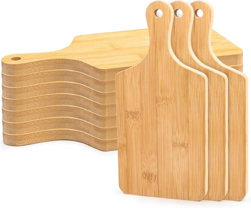 10er Set Bambus Schneidebretter mit Griff, 28 × 13 cm, für Lasergravur