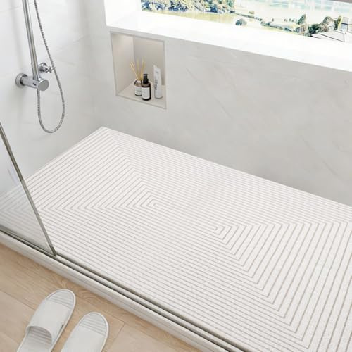 LOMUG Tapis de Douche Antiderapant 60 x 90 cm, Tapis de Baignoire Antidérapant - Séchage Rapide - en PVC et uffa - Doux et Confortable - avec Trous de Drainage - pour Salle de Bain et Zones Humides