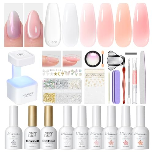 Peacecolor bygggel för gelnaglar 10ML, 6 färger klar Milky Rose Builder Nail Gel med UV-nagellampa – UV-nagellack nagelförlängning modellering förlängningsgel bas nagelsalong manikyrset