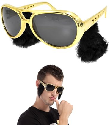 HZAOPZE 1 Paar Party Hip-Hop-Brille, lustige Sonnenbrille, Rock'n'Roll Brille mit Koteletten, Gold, Partybrille, Spaßbrille, Karneval