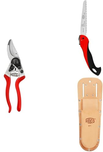 FELCO 8 Profi-Gartenschere Bypass 25 mm für Rechtshänder mit Klappsäge 600 und Holster 911 als professionelles Schneidset