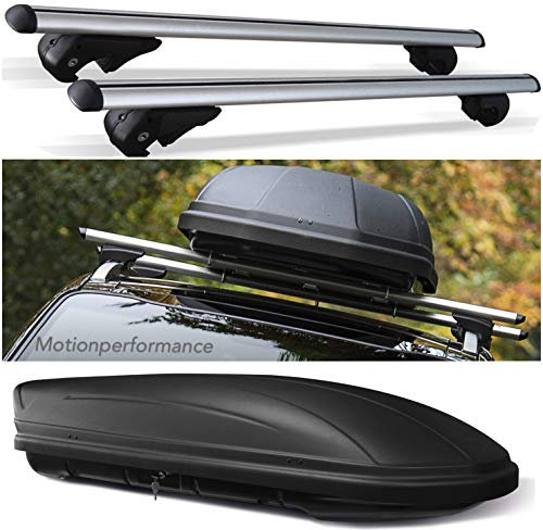 M-Way Lockable Aluminium Roof Rack Rail Bars & 460L Storage Box to fit Dacia Duster (2008>2013) + Free MP Air Freshener