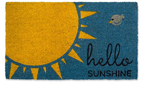 DII Natural Coir Doormat, Decorative Hello Mat, 17x29, Hello Sunshine, Blue