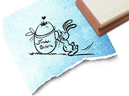 Stempel - Osterstempel - Frohe Ostern - Hase mit Ei - Toller Textstempel für Ostergrüße und mehr... - Motivstempel von zAcheR-fineT (ca. 40 x 68 mm)