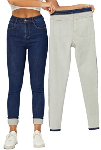 Yehopere Pantaloni Termici Invernali Foderati in Pile da Donna Slim Fit Caldo Skinny a Vita Alta Denim Jeans, Blu, M
