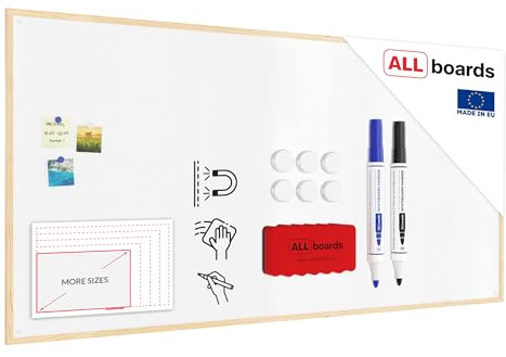 ALLboards Whiteboard mit Holzrahmen 200x100cm Magnettafel Weiß Magnetisch, Trocken Abwischbar