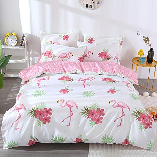 Loussiesd Flamingo Bedding Set Single Size Girls Duvet Cover Set 3D Animal Theme Comforter Cover for Adult Teen Bed Cover Bohemia Simple Style Bedspread Cover Soft Pink Quilt Cover