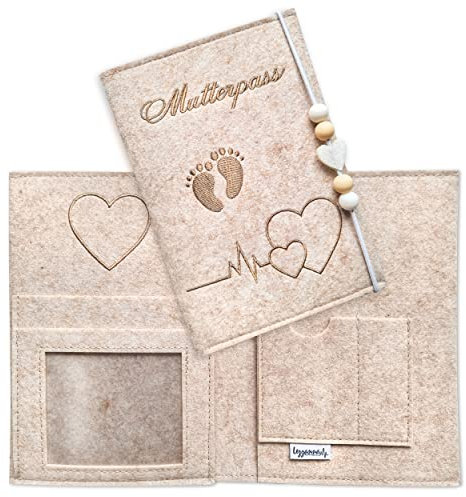 Lezzanna - Mutterpasshülle aus Filz - Mutterpass Tasche - Dokumententasche - in 4 Farben - viele Fächer für Ultraschallbilder und vieles mehr - Geschenk für Schwangere - Organizer
