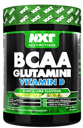 NXT Nutrition BCAA, Glutamine & Vitamin D | BCAAs Amino Acids with Vitamin D3 and L-Glutamine - for Recovery, Gut Health and Muscle Protein Synthesis | 360g - 30 Servings (Kiwi Lime)