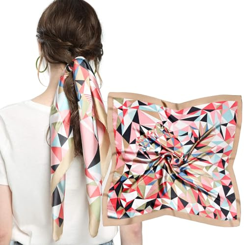 MEANBEAUTY Head Scarf for Women Like Silk Scarf Square Scarves Satin Bandanas Neck Scarfs 27.5 Inch with Gift Packed-Multicolor Triangle