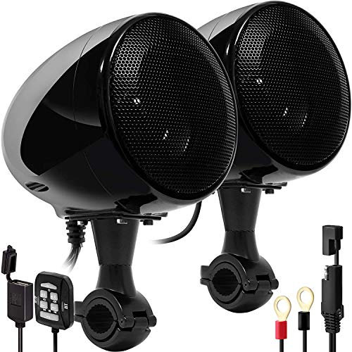 Aileap SPK350X 4 Pulgadas de Rango Completo, Impermeable, Motocicleta, Altavoces estéreo Bluetooth, Amplificador de Audio Todo en uno, Sistema de Radio para ATV RZR UTV Quad 4 Wheeler (Negro,Malla)…