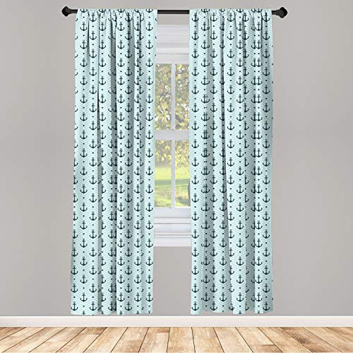 ABAKUHAUS Anker Vorhänge, Gardinen, Zigzags Maritime Dots, Fensterbehandlungen für Wohnzimmer Schlafzimmer Dekor, 2 Stück 75 cm b x 245 cm h, Seafoam Teal