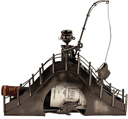 Mel-O-Design Stylischer XL-Weinhalter Angler auf Brücke Höhe 31,5 cm Breite 33 cm
