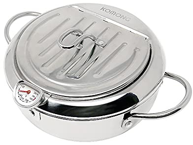 KOMONG Deep Fryer Pot (°F), Japanese Tempura Small Deep Frying Pot with Fahrenheit Thermometer, 304 Stainless Steel Deep Fryer with Oil Draining Rack for Tempura chips, Fries, Fish, and Chicken