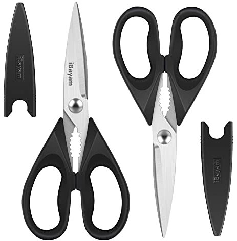 iBayam - Forbici da cucina, 2 pezzi, resistenti, forbici per carne, lavabili in lavastoviglie, forbici multiuso in acciaio inox, forbici per alimenti, per pollo, pesce, erbe
