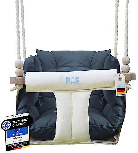 MOAS SHOP® Babyschaukel Indoor aus Hainbuche-Holz mit Anker- und Befestigungsmaterialien für die Decke, Babyschaukel Garten, Schaukel Tragfähigkeit bis 25 Kg, Kinderschaukel Indoor, Kleinkind Schaukel