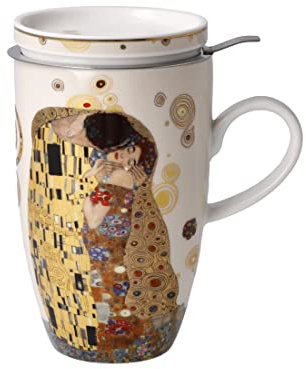 Goebel Teetasse mit Deckel und Sieb zum Sammeln Gustav Klimt Der Kuss, 11,5x8x14cm, 0,45L, 67-072-02-1