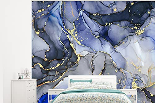 Selbstklebend Tapete Wandpapier Wandaufkleber Fototapete Tapeten Wanddeko 300x240 cm Marmor - Gold - Abstrakt - Blau