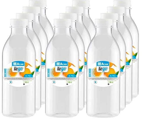 Acan Tradineur - Pack de 12 botellas de plástico con tapa - Ideal para la conservación de tus alimentos - Capacidad de 0,75 Litros - 22 x 7,5 cm
